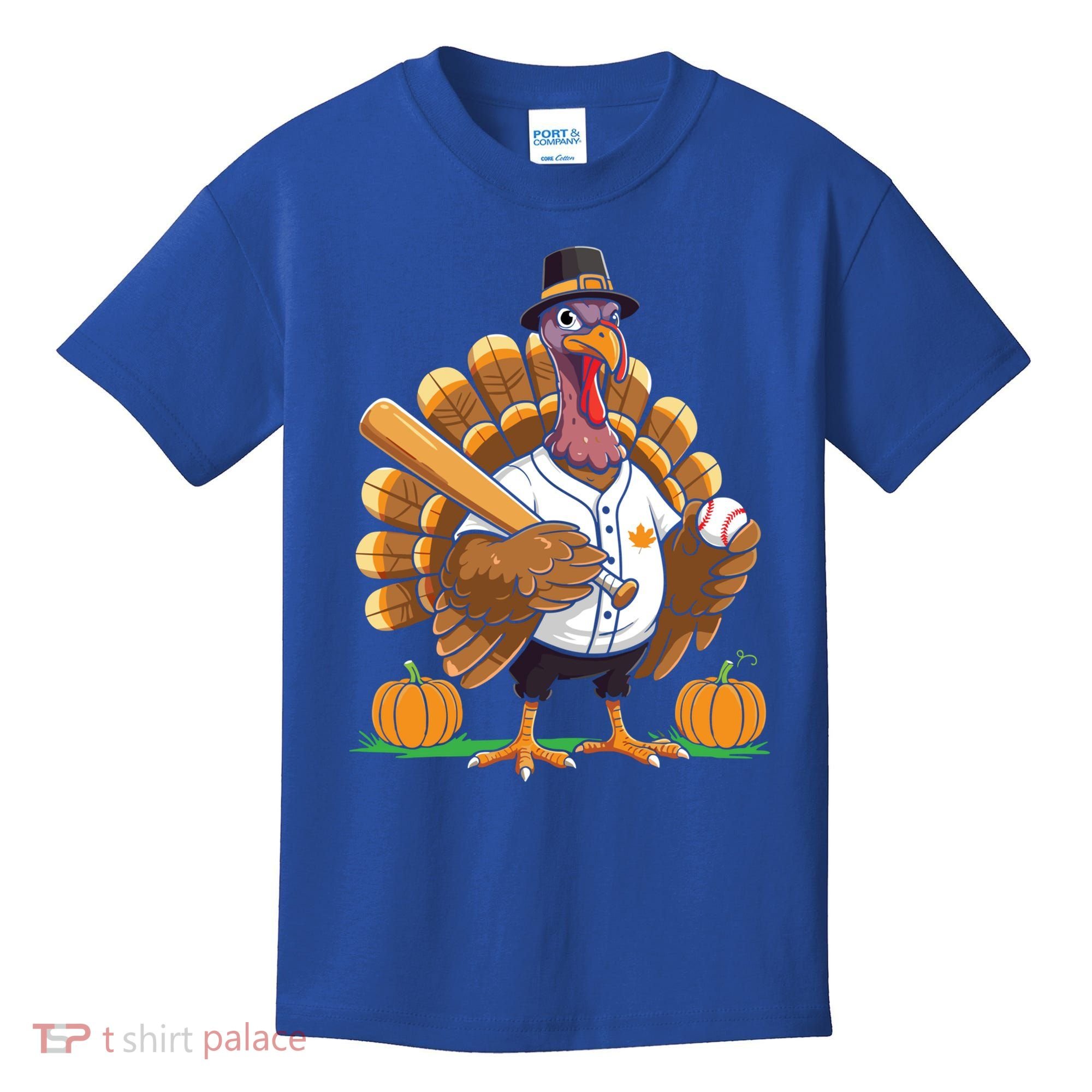 Baseball Turkey Pilgrim Thanksgiving Pumpkin Meaningful Gift Kids T-Shirt