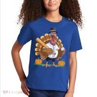 Baseball Turkey Pilgrim Thanksgiving Pumpkin Meaningful Gift Kids T-Shirt thumb 2