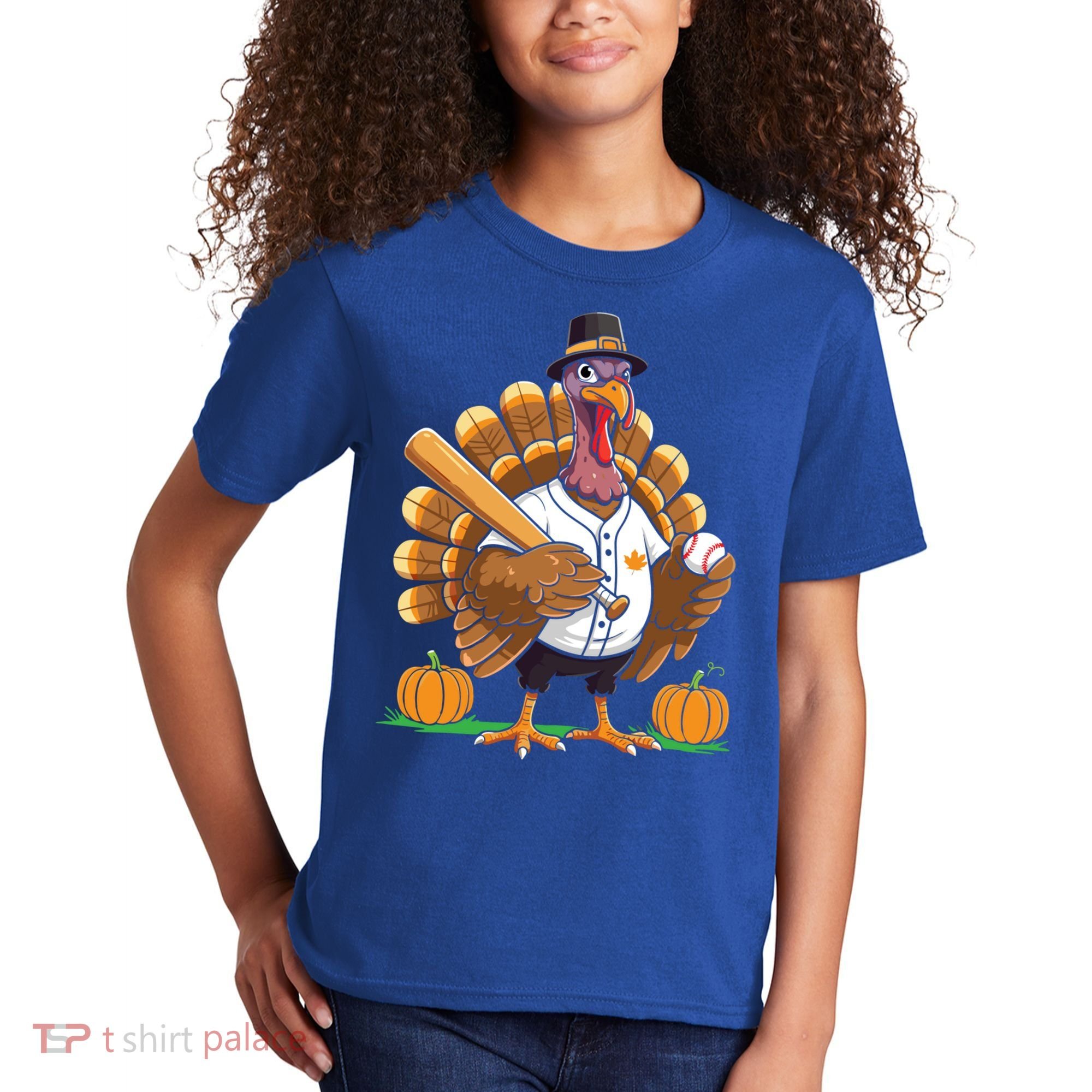 Baseball Turkey Pilgrim Thanksgiving Pumpkin Meaningful Gift Kids T-Shirt