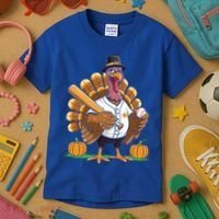 Baseball Turkey Pilgrim Thanksgiving Pumpkin Meaningful Gift Kids T-Shirt thumb 3