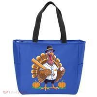 Baseball Turkey Pilgrim Thanksgiving Pumpkin Meaningful Gift Tote Bag thumb 0