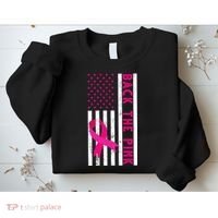 Back The Pink American Flag Pink Ribbon Breast Cancer Sweatshirt thumb 2