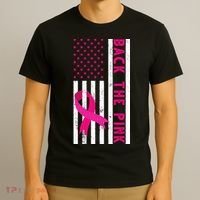 Back The Pink American Flag Pink Ribbon Breast Cancer T-Shirt thumb 3