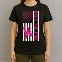 Back The Pink American Flag Pink Ribbon Breast Cancer T-Shirt thumb 4