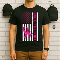 Back The Pink American Flag Pink Ribbon Breast Cancer T-Shirt thumb 6