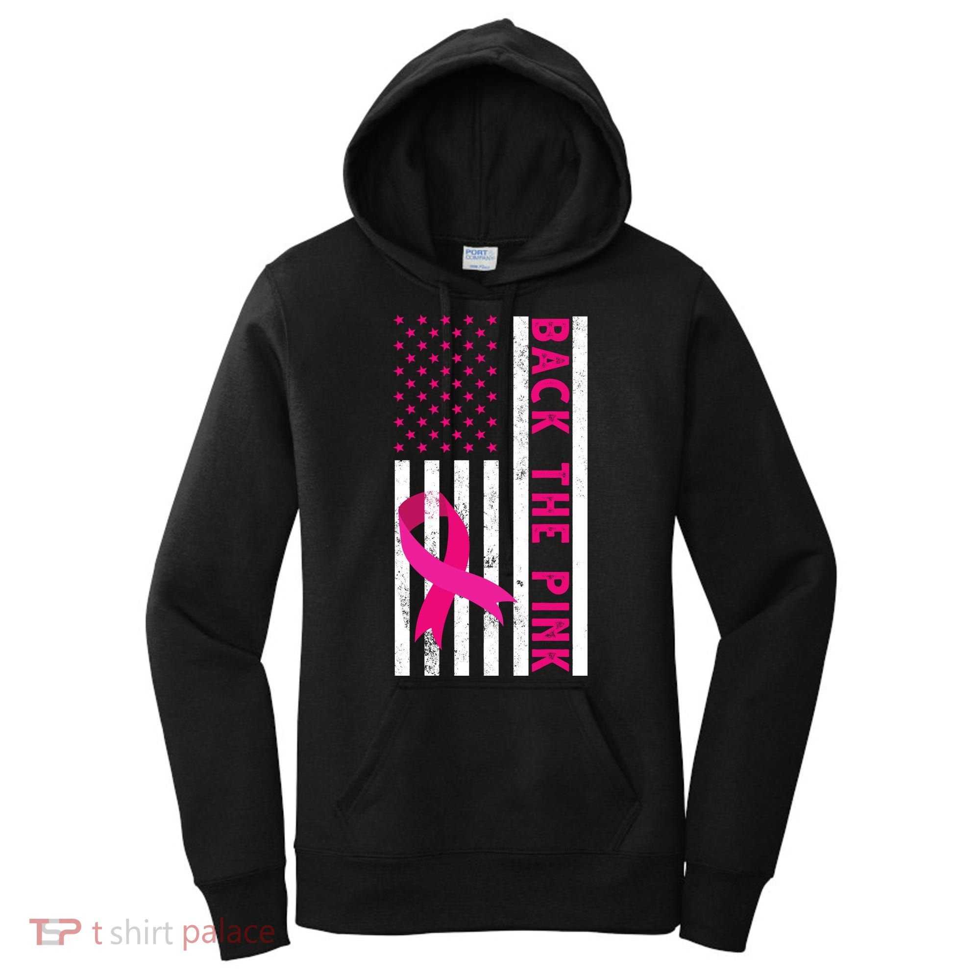 Back The Pink American Flag Pink Ribbon Breast Cancer Women's Hoodie