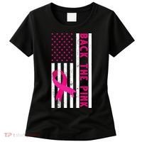 Back The Pink American Flag Pink Ribbon Breast Cancer Women's T-Shirt thumb 0