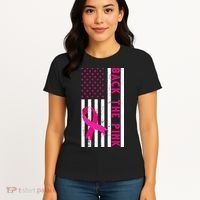 Back The Pink American Flag Pink Ribbon Breast Cancer Women's T-Shirt thumb 4