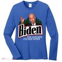 Biden The Quicker Fucker Upper Women's Long Sleeve Shirt thumb 0