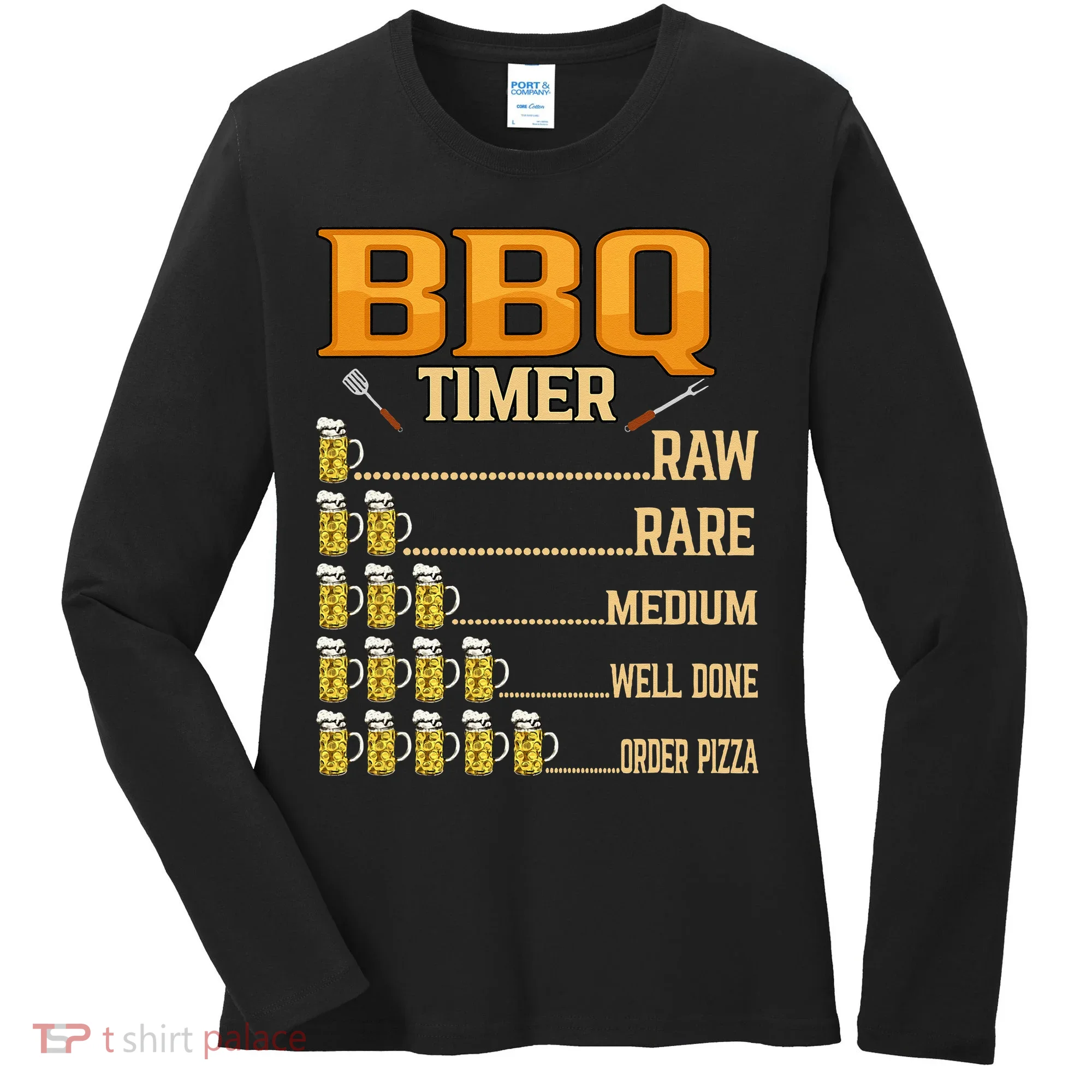BBQ Timer Raw Rare Medium Well Done Grill Lovers Women's Long Sleeve Shirt