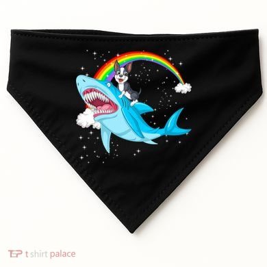 Boston Terrier Riding Shark USA-Made Doggie Bandana