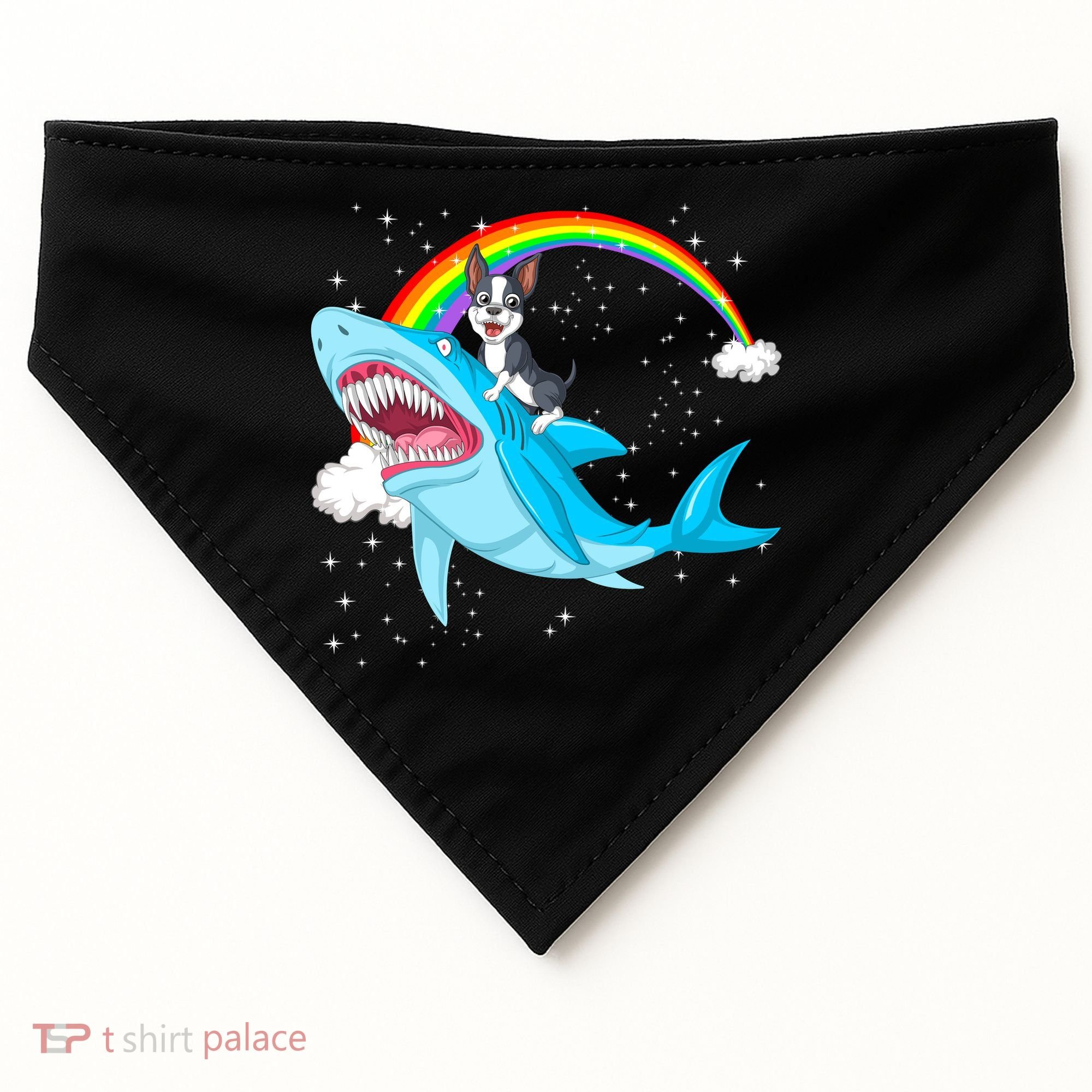 Boston Terrier Riding Shark USA-Made Doggie Bandana