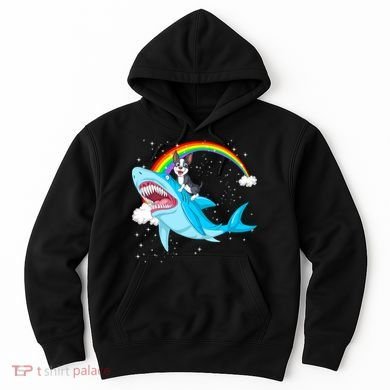 Boston Terrier Riding Shark Hoodie