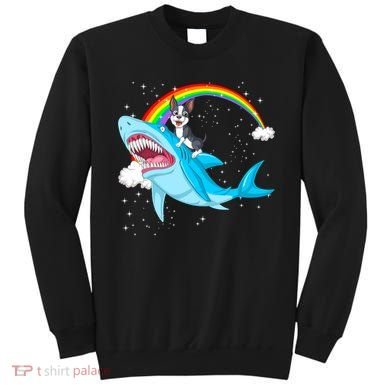 Boston Terrier Riding Shark Sweatshirt