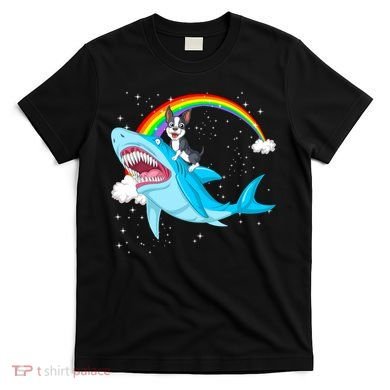 Boston Terrier Riding Shark T-Shirt