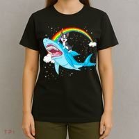 Boston Terrier Riding Shark T-Shirt thumb 4