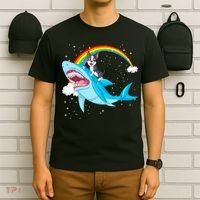 Boston Terrier Riding Shark T-Shirt thumb 6