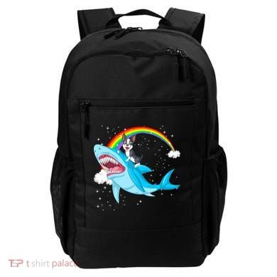 Boston Terrier Riding Shark Backpack