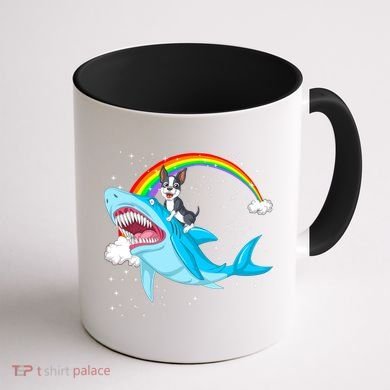 Boston Terrier Riding Shark Coffee Mug back