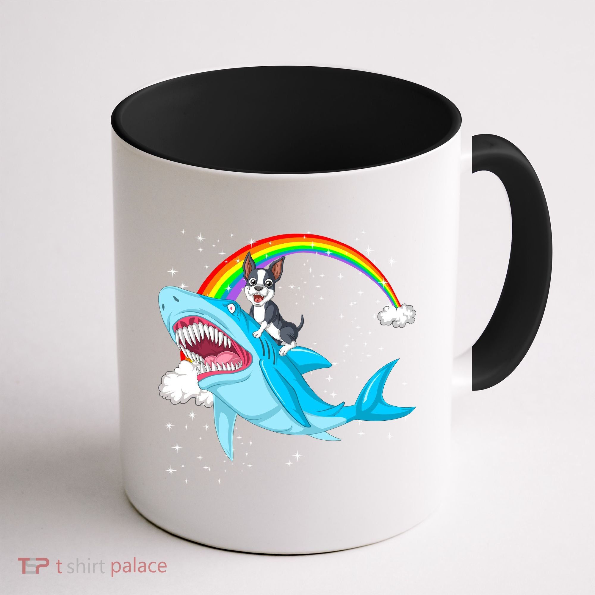 Boston Terrier Riding Shark Coffee Mug