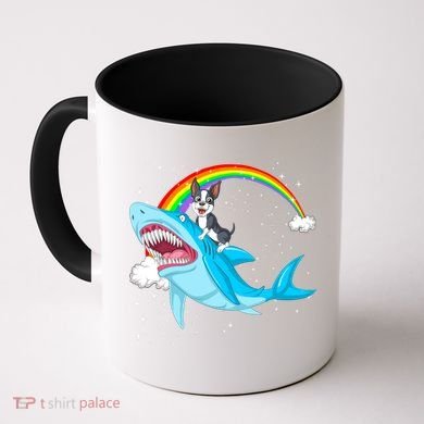 Boston Terrier Riding Shark Coffee Mug