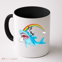Boston Terrier Riding Shark Coffee Mug thumb 0