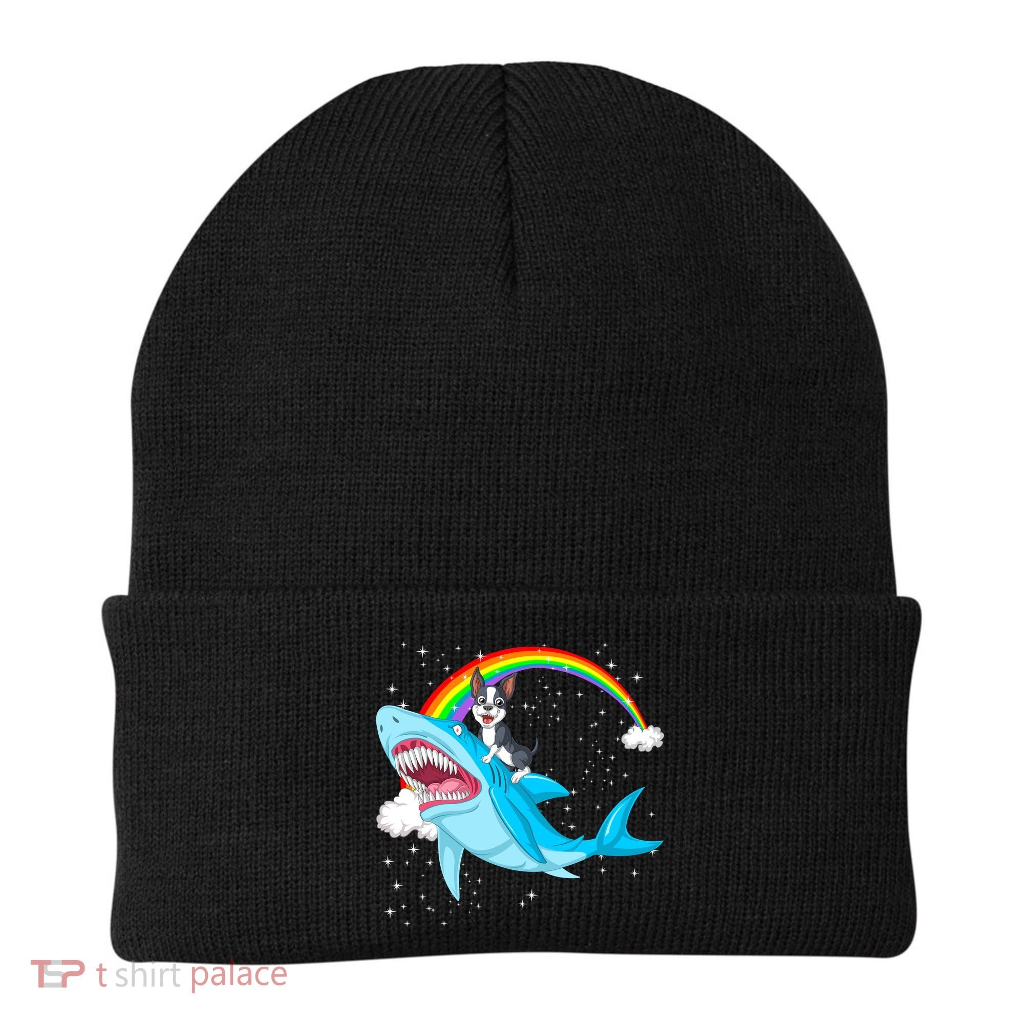 Boston Terrier Riding Shark Beanie