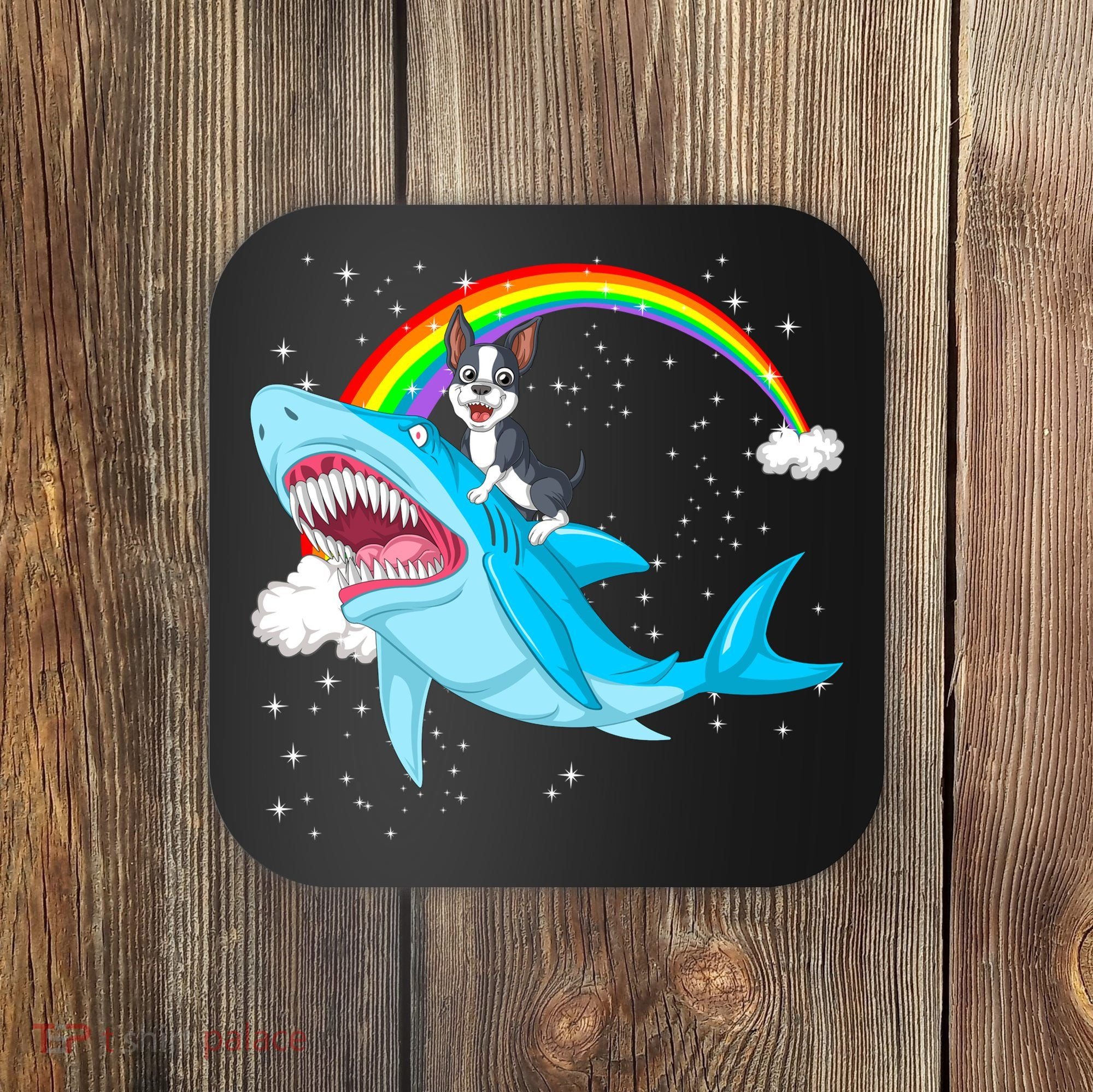 Boston Terrier Riding Shark Coaster