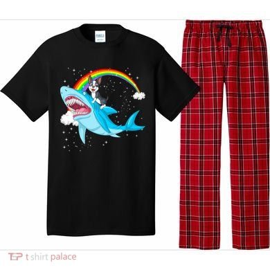 Boston Terrier Riding Shark Pajama Set
