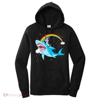 Boston Terrier Riding Shark Women's Hoodie