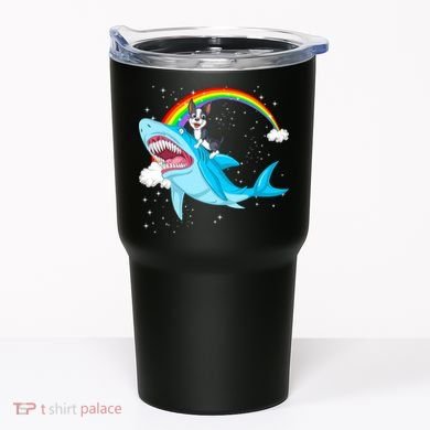 Boston Terrier Riding Shark Tumbler