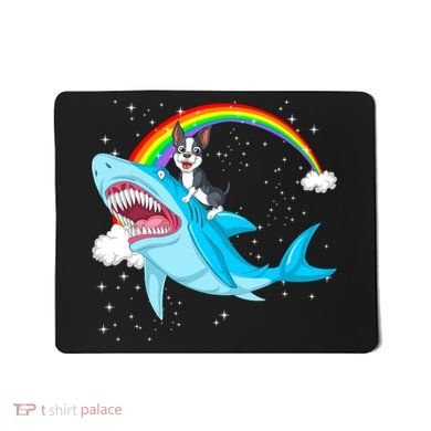 Boston Terrier Riding Shark Mousepad