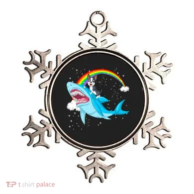 Boston Terrier Riding Shark Ornament