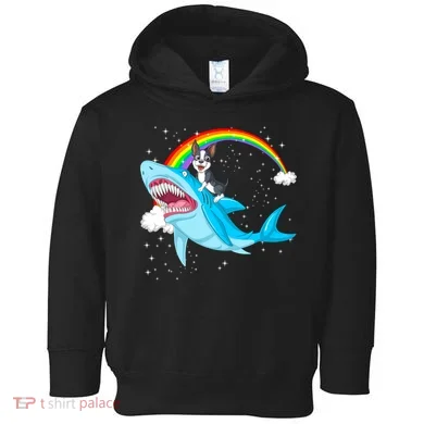 Boston Terrier Riding Shark Toddler Hoodie
