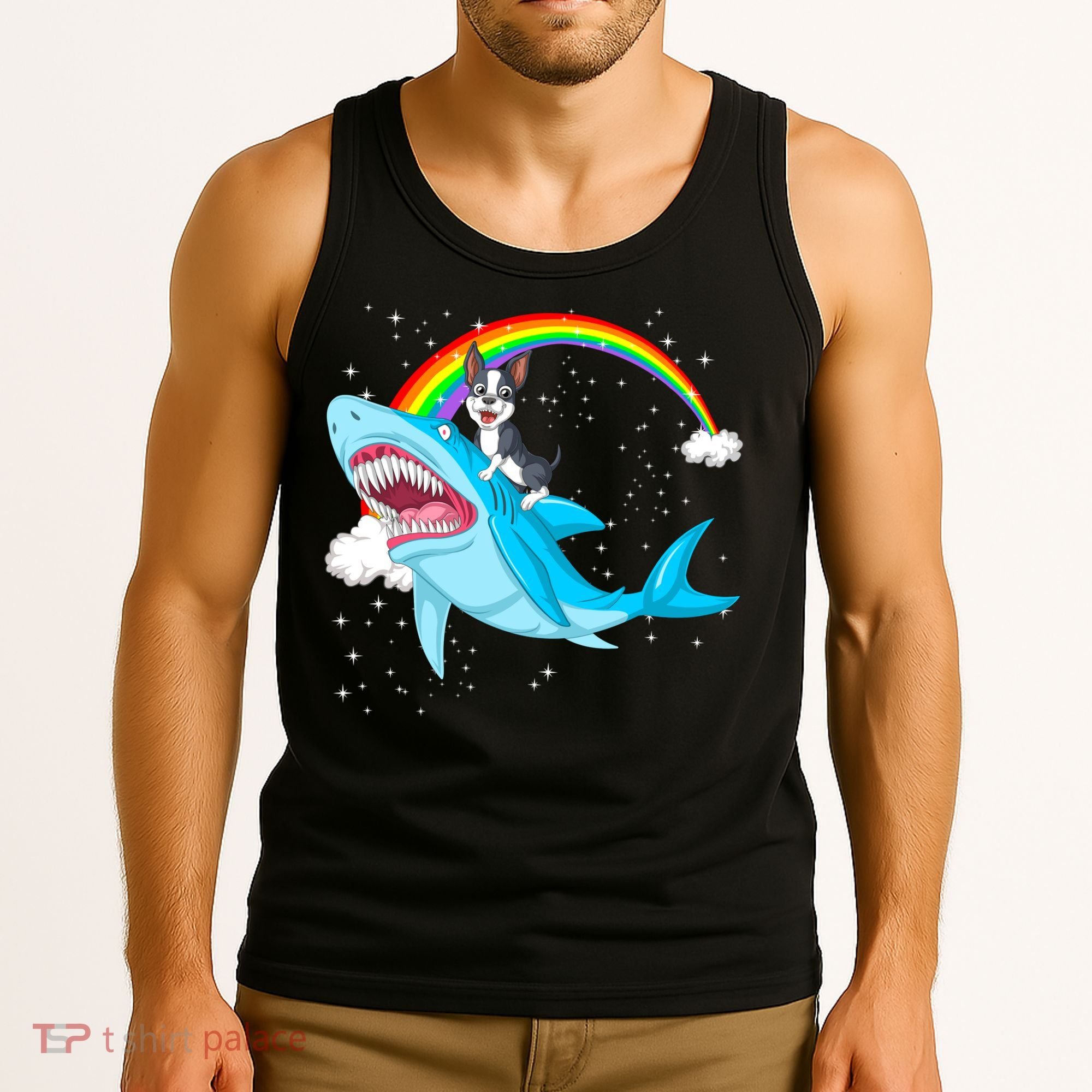 Boston Terrier Riding Shark Tank Top