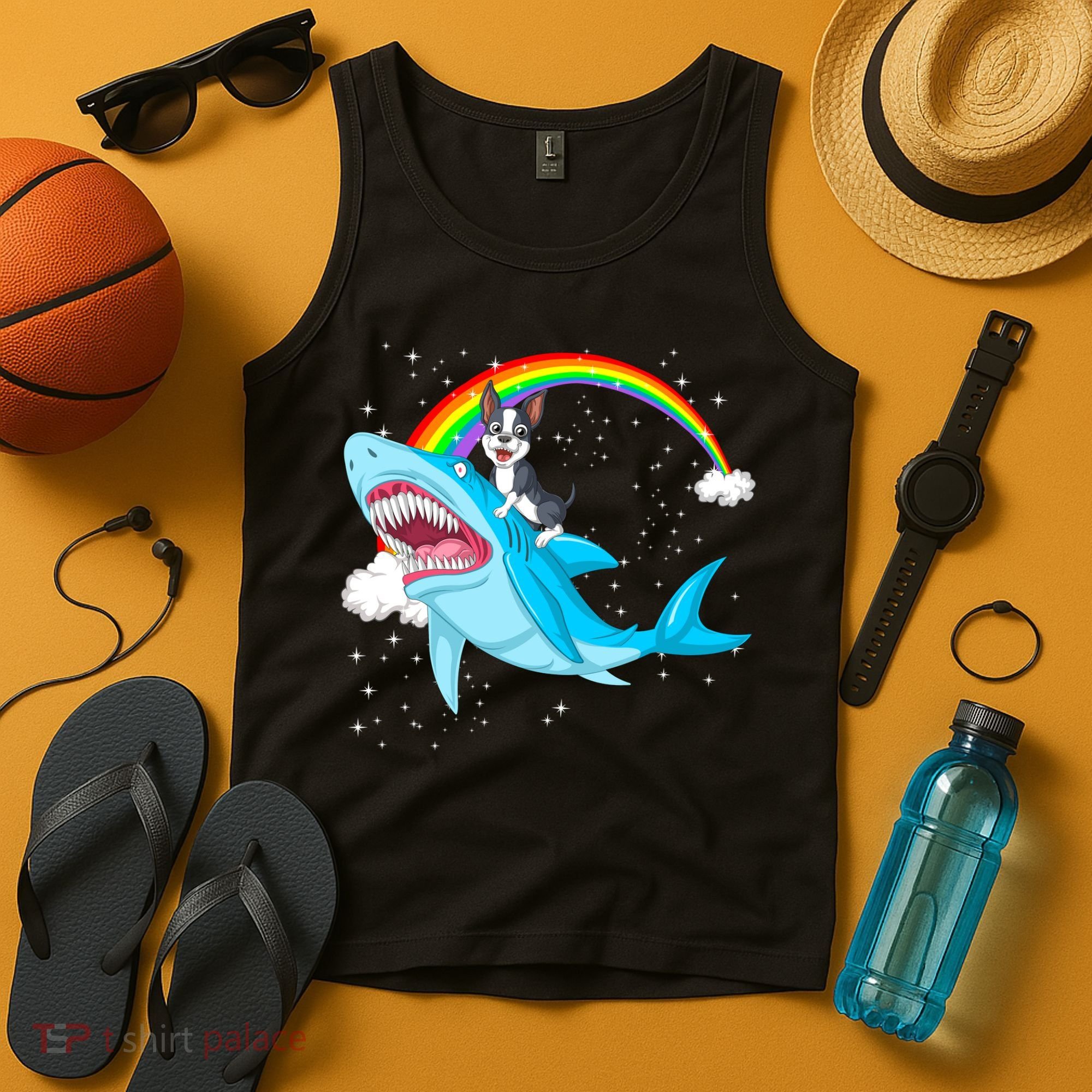 Boston Terrier Riding Shark Tank Top