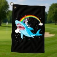 Boston Terrier Riding Shark Golf Towel thumb 1