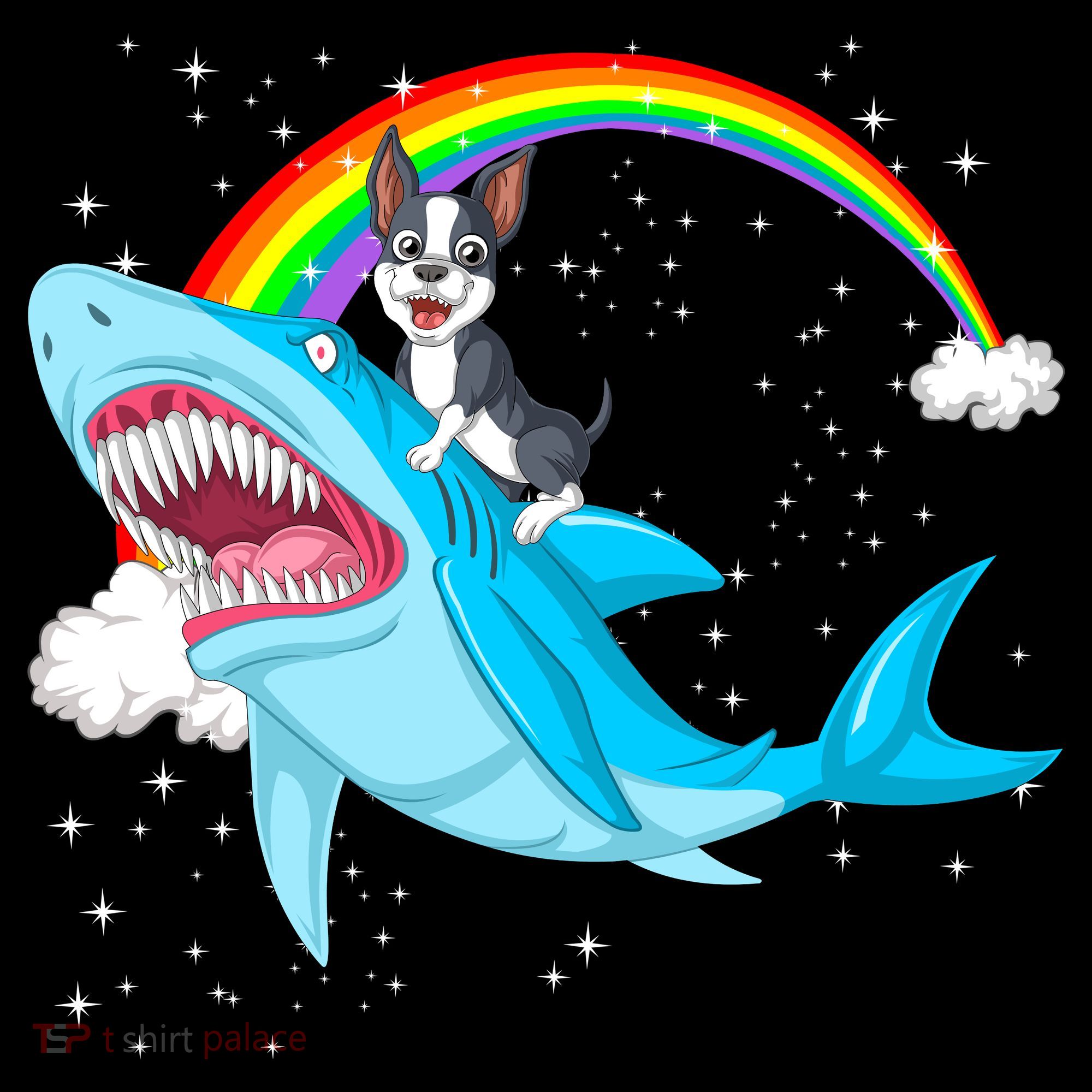 Boston Terrier Riding Shark Toddler T-Shirt