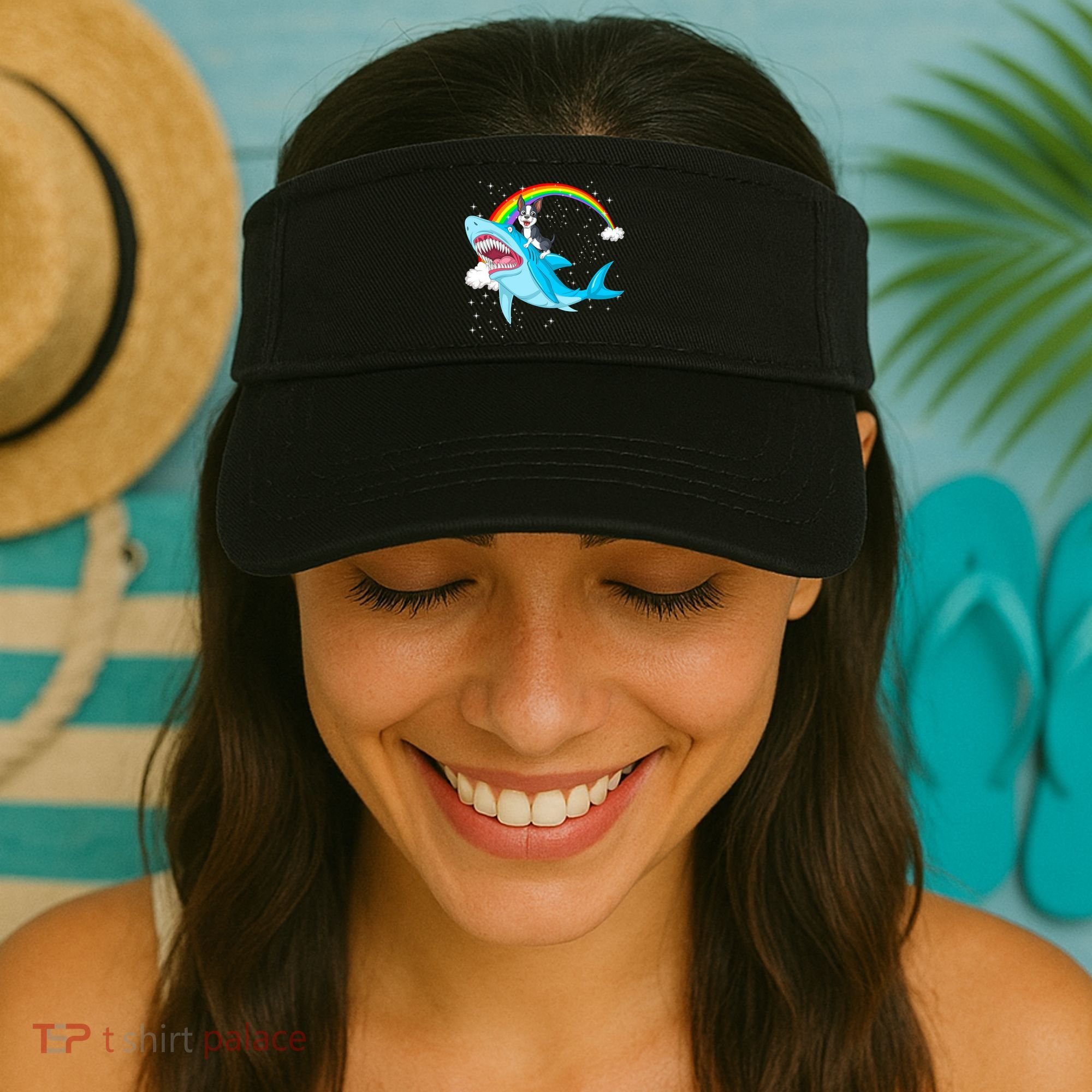 Boston Terrier Riding Shark Visor