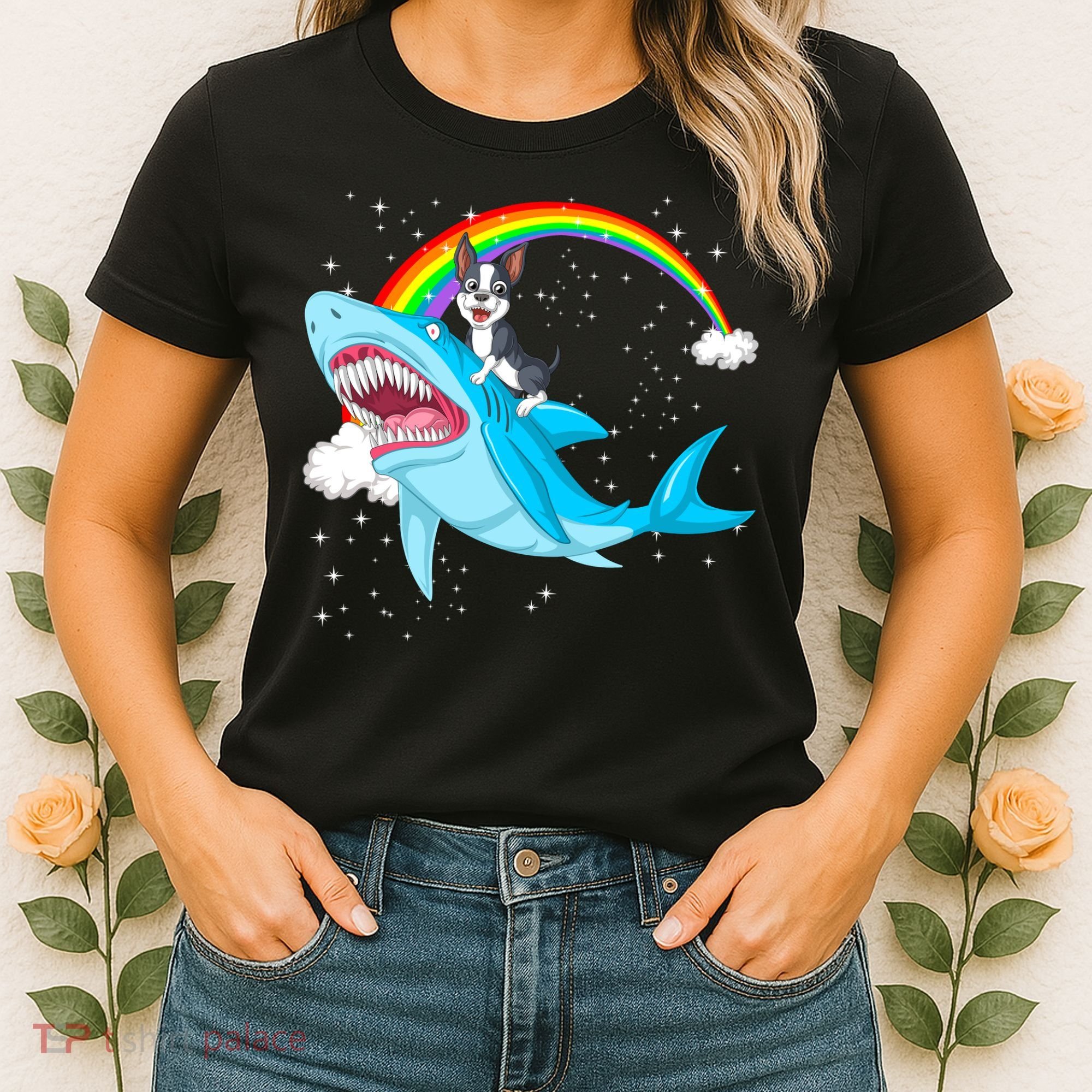 Boston Terrier Riding Shark Women's T-Shirt