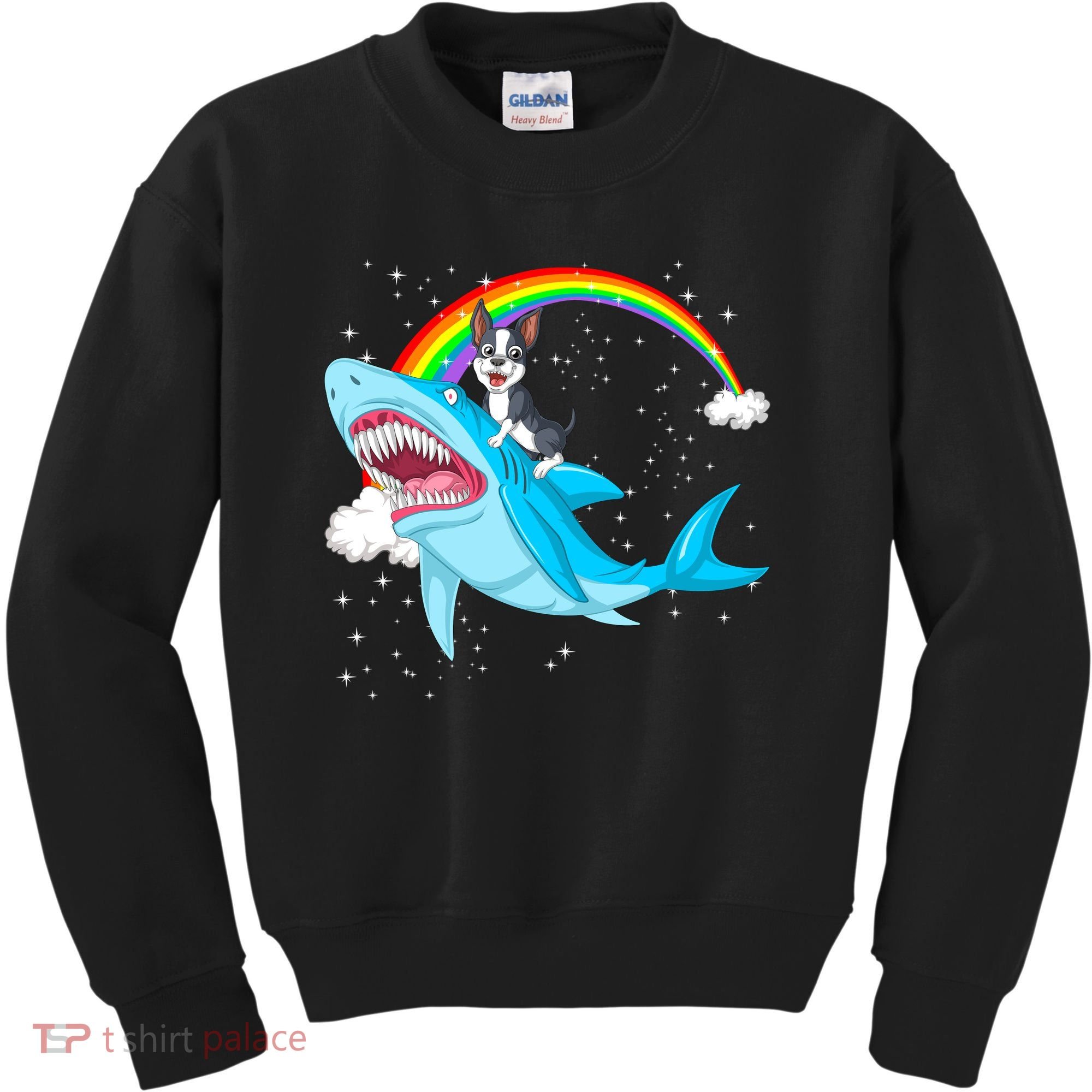 Boston Terrier Riding Shark Kids Sweatshirt
