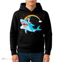 Boston Terrier Riding Shark Kids Hoodie thumb 4