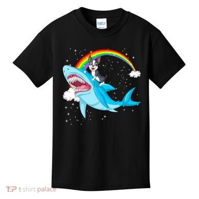 Boston Terrier Riding Shark Kids T-Shirt