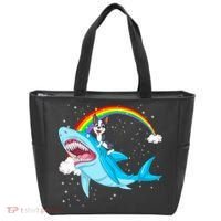 Boston Terrier Riding Shark Tote Bag thumb 0