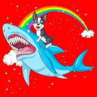 Boston Terrier Riding Shark Santa Hat thumb 1