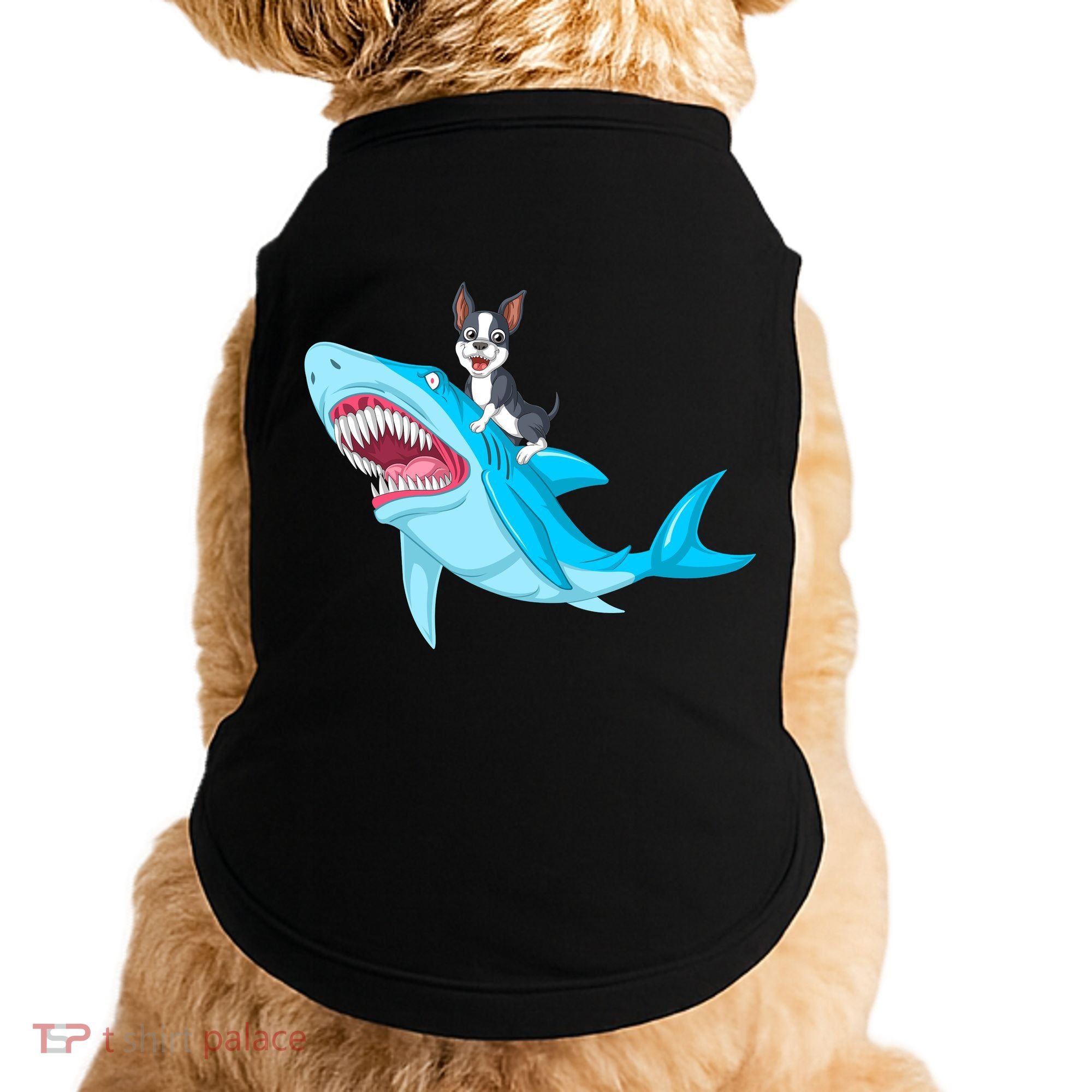 Boston Terrier Riding Shark Doggie Tank