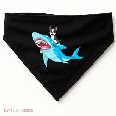 Boston Terrier Riding Shark USA-Made Doggie Bandana