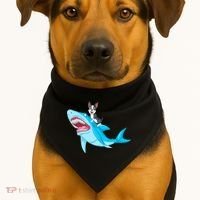 Boston Terrier Riding Shark USA-Made Doggie Bandana thumb 1