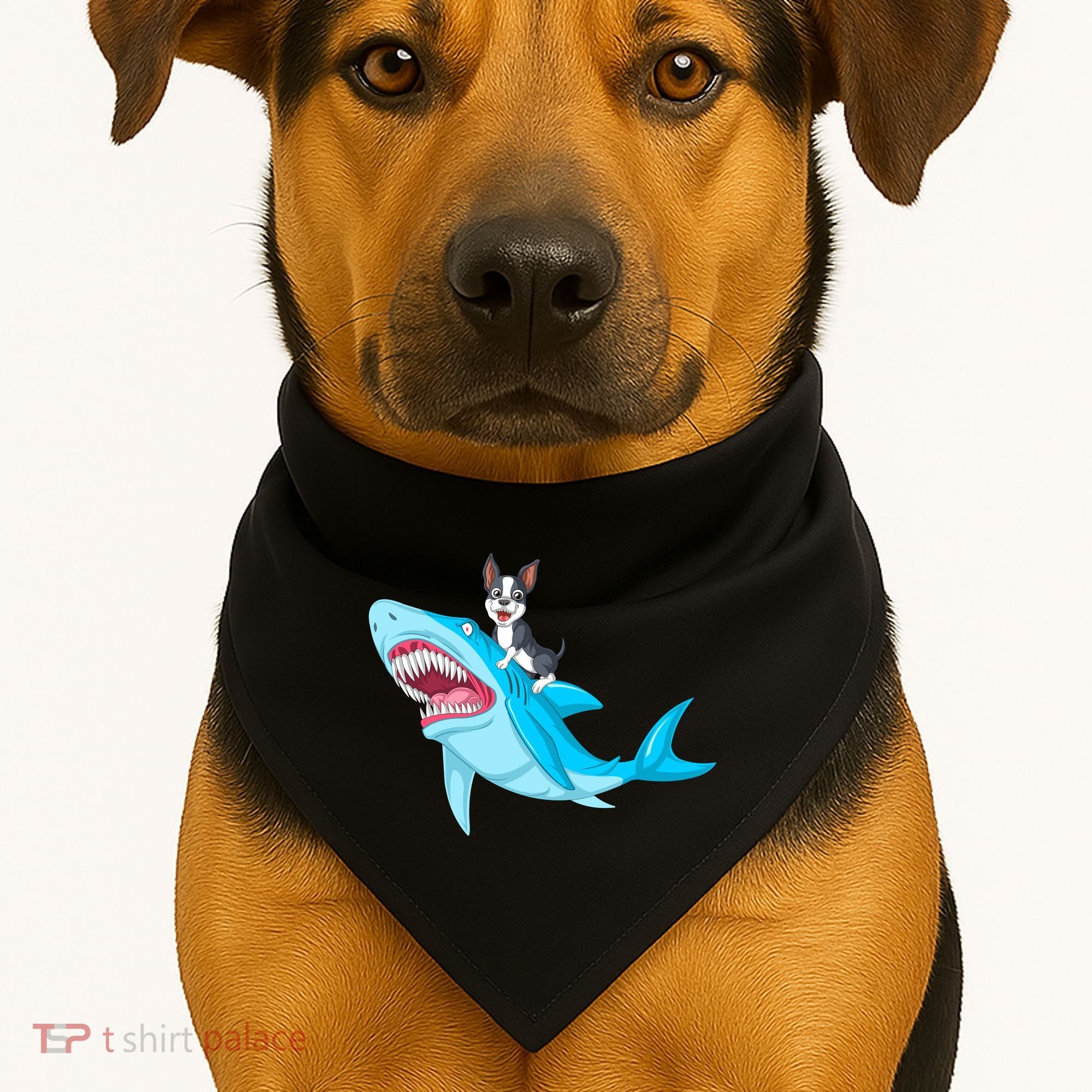 Boston Terrier Riding Shark USA-Made Doggie Bandana