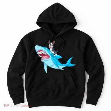 Boston Terrier Riding Shark Hoodie